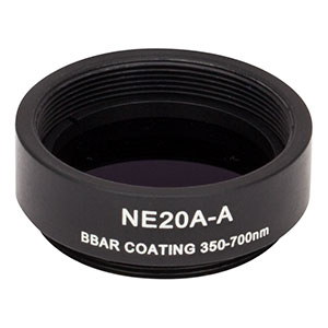 NE20A-A - Ø25 mm Absorptive Neutral Density Filter, SM1-Threaded Mount, ARC: 350 - 700 nm, OD: 2.0