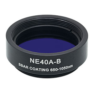 NE40A-B - Ø25 mm Absorptive Neutral Density Filter, ARC: 650 - 1050 nm, SM1-Threaded Mount, OD: 4.0