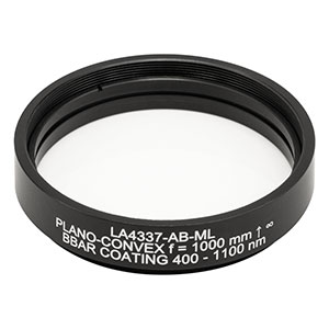 LA4337-AB-ML - Ø2in UVFS Plano-Convex Lens, SM2-Threaded Mount, f = 1000 mm, ARC: 400 - 1100 nm