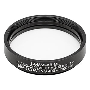 LA4855-AB-ML - Ø2in UVFS Plano-Convex Lens, SM2-Threaded Mount, f = 300 mm, ARC: 400 - 1100 nm