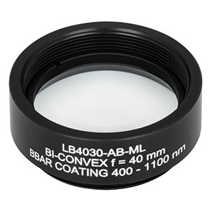 LB4030-AB-ML - f = 40 mm, Ø1in Mounted UV Fused Silica Bi-Convex Lens, AR Coating: 400 - 1100 nm