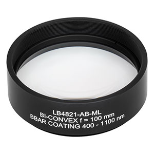 LB4821-AB-ML - f = 100 mm, Ø2in Mounted UV Fused Silica Bi-Convex Lens, AR Coating: 400 - 1100 nm
