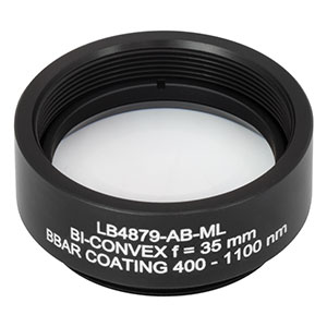 LB4879-AB-ML - f = 35 mm, Ø1in Mounted UV Fused Silica Bi-Convex Lens, AR Coating: 400 - 1100 nm