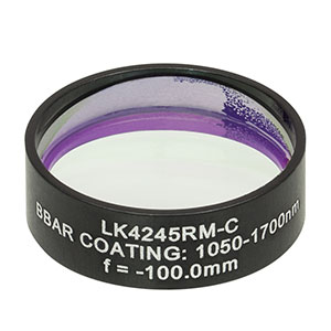 LK4245RM-C - f= -100.0 mm, Ø1in, UVFS Mounted Plano-Concave Round Cyl Lens, ARC: 1050 - 1700 nm