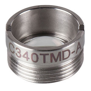 C340TMD-A - f = 4.0 mm, NA = 0.64, WD = 0.9 mm, Mounted Aspheric Lens, ARC: 350 - 700 nm