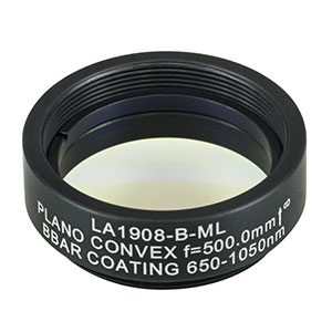 LA1908-B-ML - Ø1in N-BK7 Plano-Convex Lens, SM1-Threaded Mount, f = 500 mm, ARC: 650-1050 nm