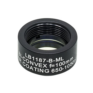 LB1187-B-ML - Mounted N-BK7 Bi-Convex Lens, Ø1/2in, f = 100.0 mm, ARC: 650 - 1050 nm