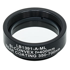 LB1391-A-ML - Mounted N-BK7 Bi-Convex Lens, Ø1in, f = 400.0 mm, ARC: 350 - 700 nm