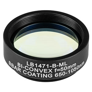 LB1471-B-ML - Mounted N-BK7 Bi-Convex Lens, Ø1in, f = 50.0 mm, ARC: 650 - 1050 nm