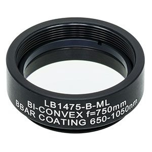 LB1475-B-ML - Mounted N-BK7 Bi-Convex Lens, Ø1in, f = 750.0 mm, ARC: 650 - 1050 nm