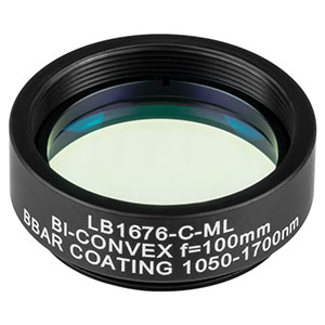 LB1676-C-ML - Mounted N-BK7 Bi-Convex Lens, Ø1in, f = 100.0 mm, ARC: 1050 - 1700 nm