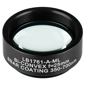 LB1761-A-ML - Mounted N-BK7 Bi-Convex Lens, Ø1in, f = 25.4 mm, ARC: 350 - 700 nm