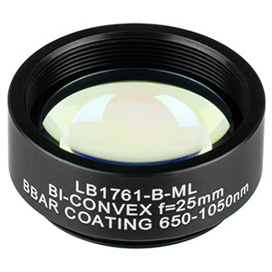 LB1761-B-ML - Mounted N-BK7 Bi-Convex Lens, Ø1in, f = 25.4 mm, ARC: 650 - 1050 nm