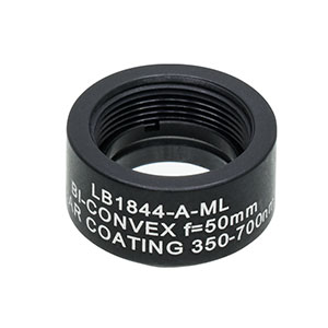 LB1844-A-ML - Mounted N-BK7 Bi-Convex Lens, Ø1/2in, f = 50.0 mm, ARC: 350 - 700 nm