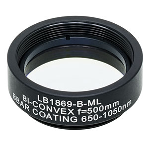 LB1869-B-ML - Mounted N-BK7 Bi-Convex Lens, Ø1in, f = 500.0 mm, ARC: 650 - 1050 nm