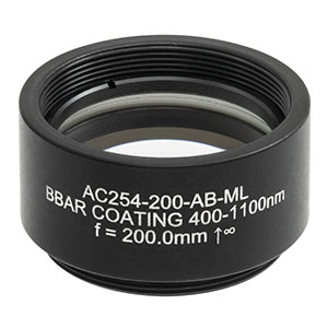 AC254-200-AB-ML - f = 200.0 mm, Ø1in Achromatic Doublet, SM1-Threaded Mount, ARC: 400 - 1100 nm