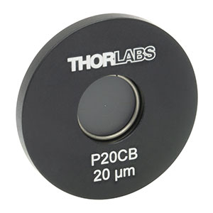 P20CB - Ø1in Mounted Pinhole, 20 ± 2 µm Pinhole Diameter, Gold-Plated Copper