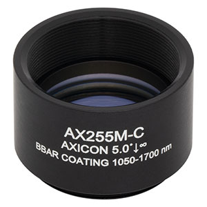 AX255M-C - 5.0°, 1050 - 1700 nm AR Coated UVFS, Ø1in (Ø25.4 mm) Axicon, SM1-Threaded Mount