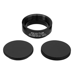W4101TUM - Ø1in Textured Antireflective Window, SM1-Threaded Mount, UVFS, AR Range: 230 - 450 nm, t = 1.0 mm
